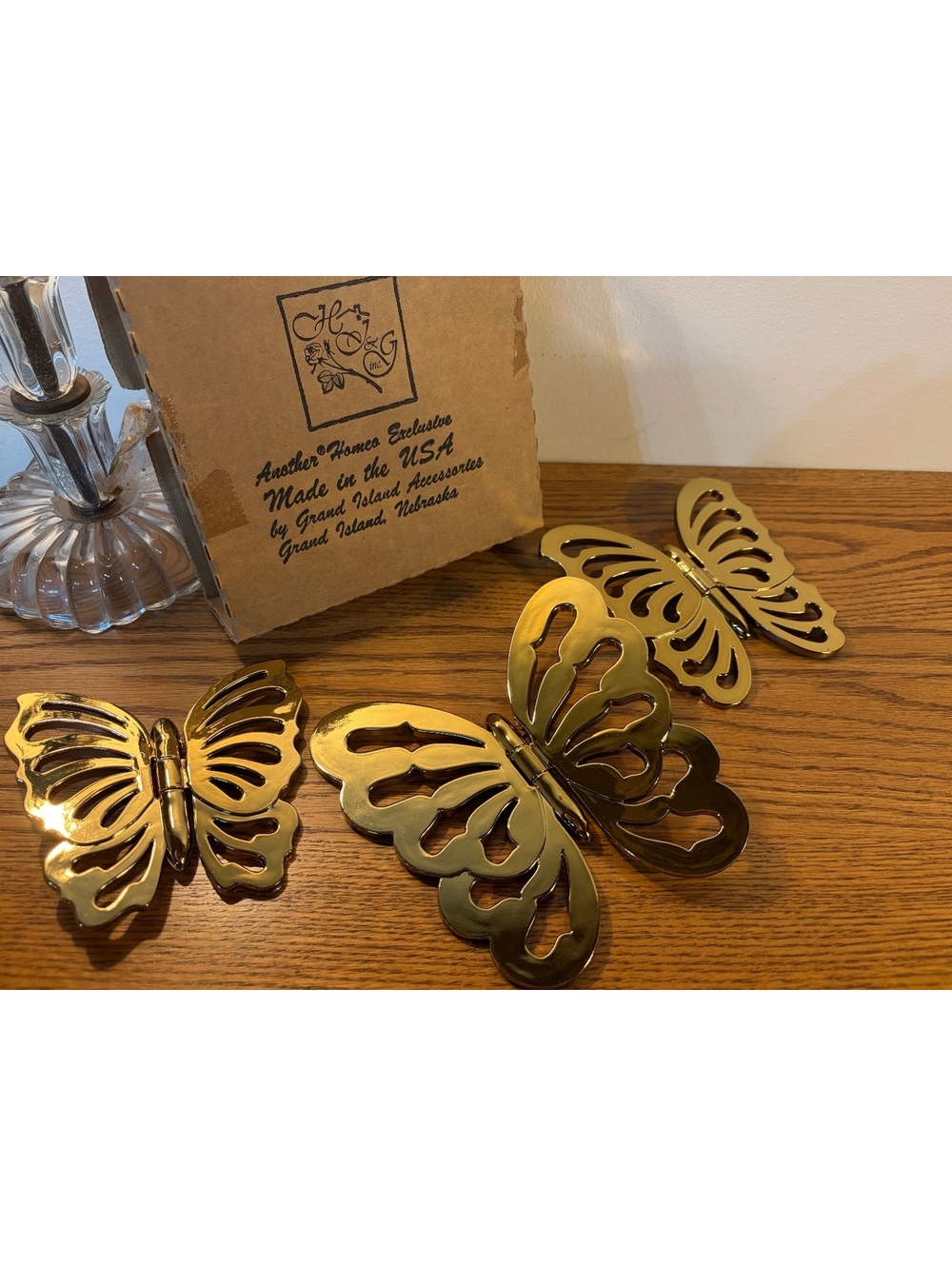 Vintage Homco Gold 3D Hinged Butterflies Set of 3 NOS Boxed
